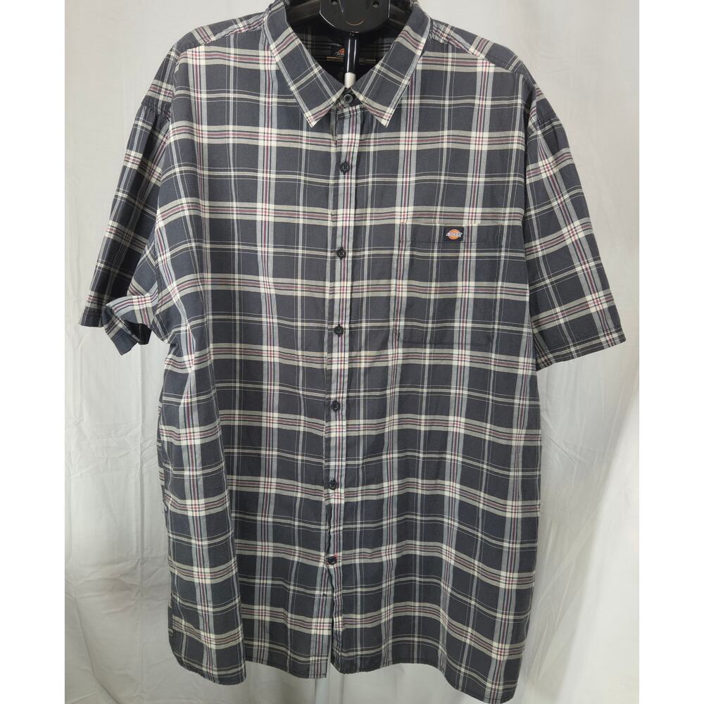 Dickies 4XL Plaid Button Up Shirt Mens Workwear Short Sleeve black Gray Red